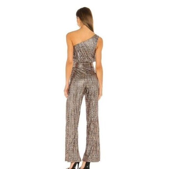 Lovers + Friends Jones Jumpsuit Metallic Bronze Rose Gold Cold Shoulder Glam XXS - Picture 2 of 7
